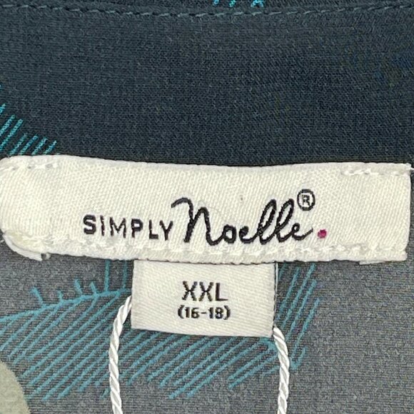 NWT Simply Noelle Sheer Button Down Tab-Sleeve Leaf Blouse Midnight Blue Sz XXL - Picture 5 of 14